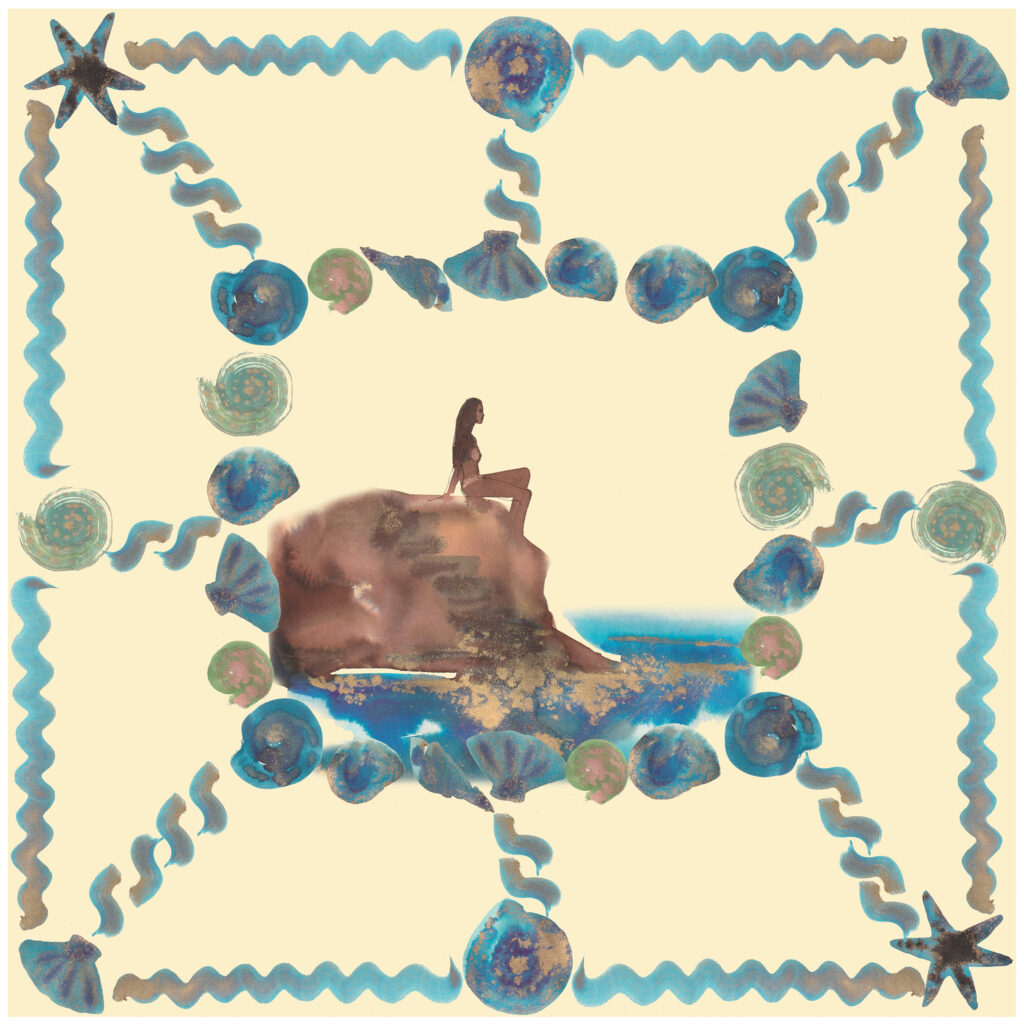 sea scarf illustration, island