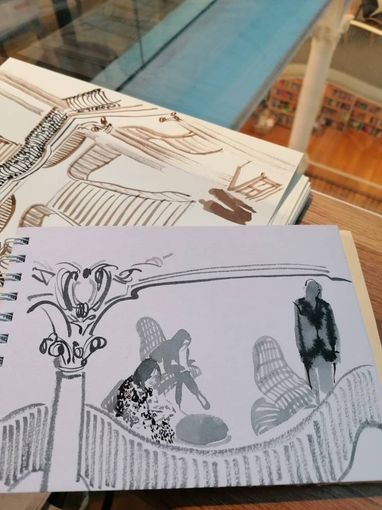 library illustration coffee shop